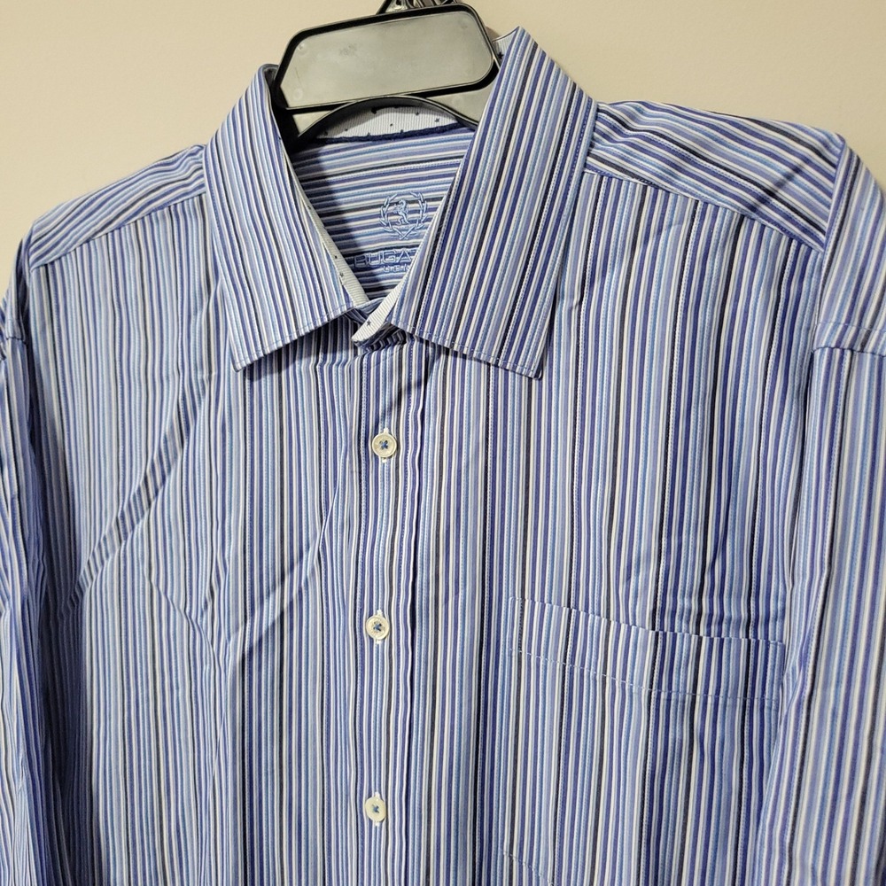 Bugatchi Uomo Classic Fit Button Down Shirt Mens XXL Blue Striped Long Sleeve